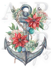 Poinsettia Anchor Blank Christmas Greeting Card