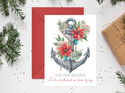 Poinsettia Anchor Blank Christmas Greeting Card