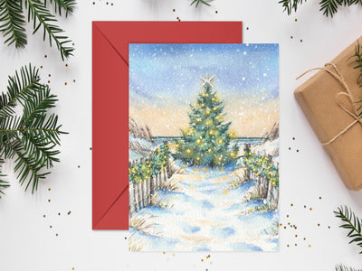 Christmas Beach Sunset Blank Christmas Greeting Card