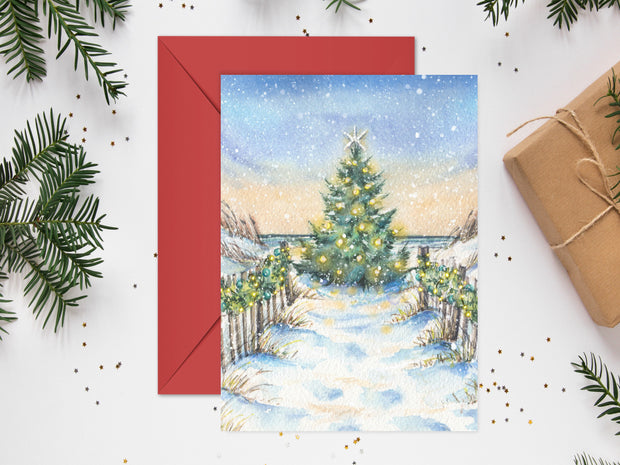 Christmas Beach Sunset Blank Christmas Greeting Card