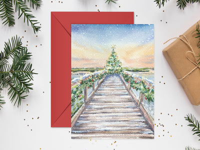 Christmas Beach Boardwalk Blank Christmas Greeting Card