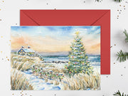 Christmas Beach Cottage Blank Christmas Greeting Card