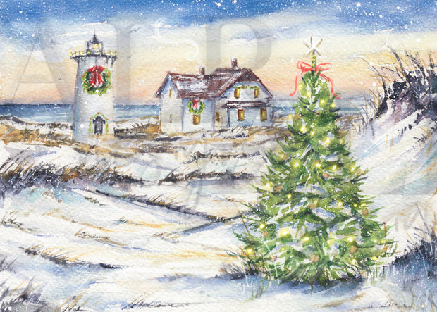 Christmas at Race Point Light Christmas Greeting Card