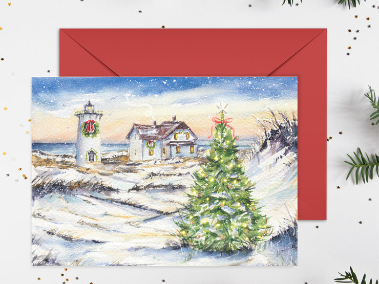 Christmas at Race Point Light Christmas Greeting Card