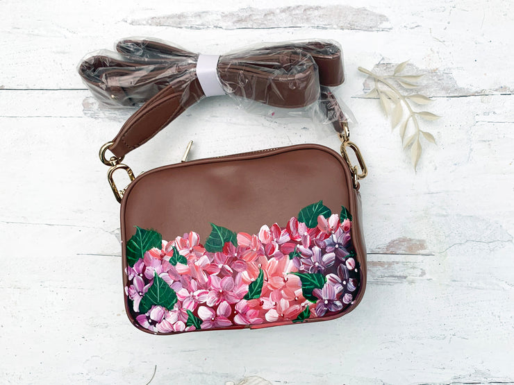 Crossbody Hand Painted Hydrangea bag 012