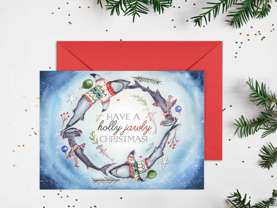 Christmas Shark Wreath 5x7 Blank Christmas Greeting Card