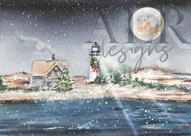 Sandy Neck Light Christmas 5x7 Blank Christmas Greeting Card