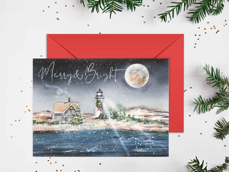 Sandy Neck Light Christmas 5x7 Blank Christmas Greeting Card