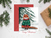 Cozy Christmas Fox 5x7 Blank Christmas Greeting Card