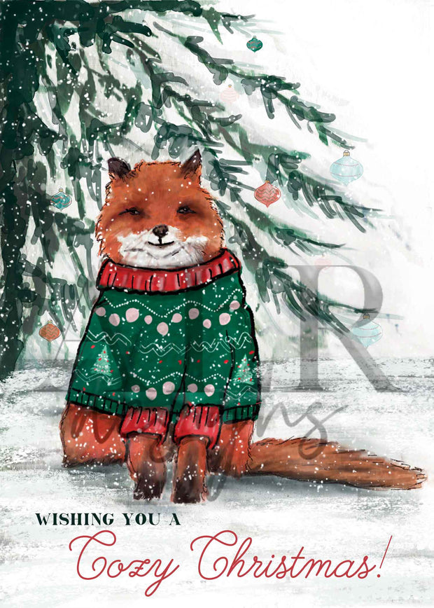 Cozy Christmas Fox 5x7 Blank Christmas Greeting Card