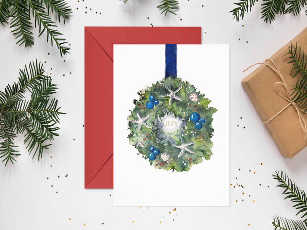 Christmas Beach Wreath 5x7 Blank Christmas Greeting Card