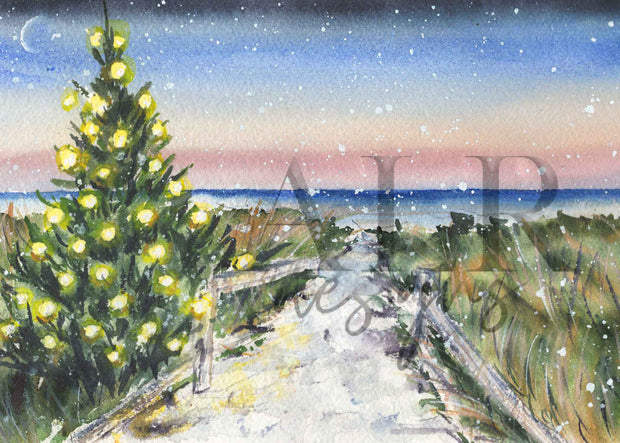Christmas Beach Dusk 8x10 or 5x7 Fine Art Print