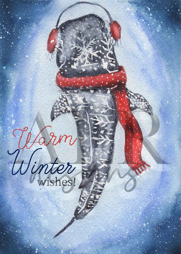 Warm Winter Whale Shark  5x7 Blank Christmas Greeting Card