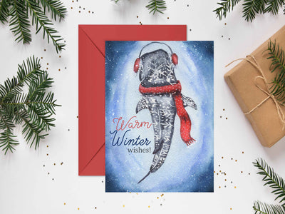 Warm Winter Whale Shark  5x7 Blank Christmas Greeting Card