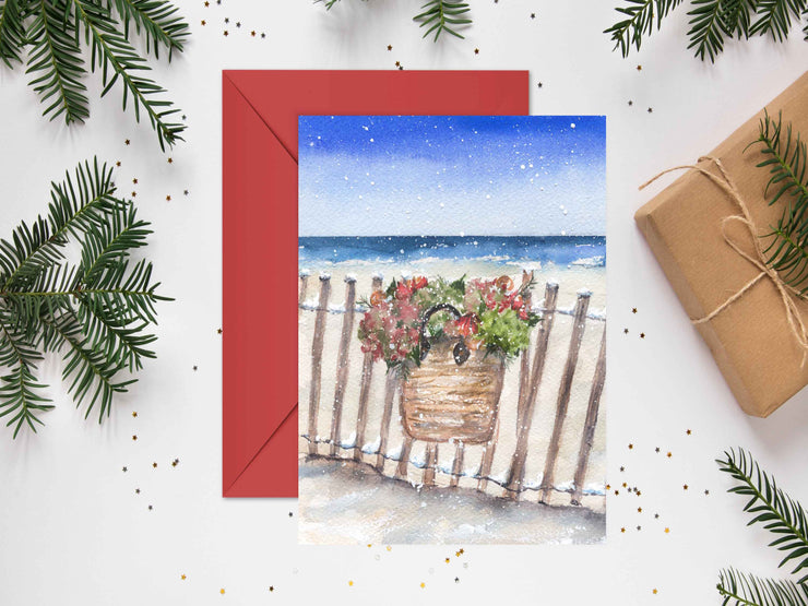 Christmas Hydrangea Basket 5x7 Blank Christmas Greeting Card