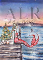 Christmas Mermaid 5x7 Blank Christmas Greeting Card