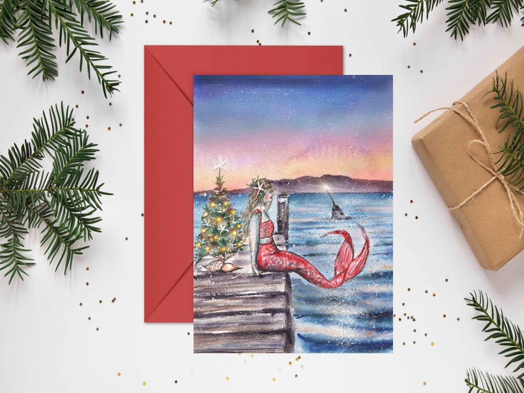 Christmas Mermaid 5x7 Blank Christmas Greeting Card