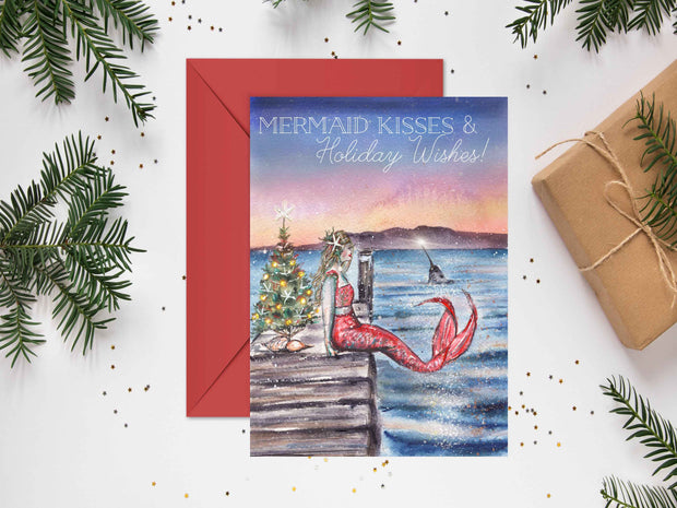 Christmas Mermaid 5x7 Blank Christmas Greeting Card