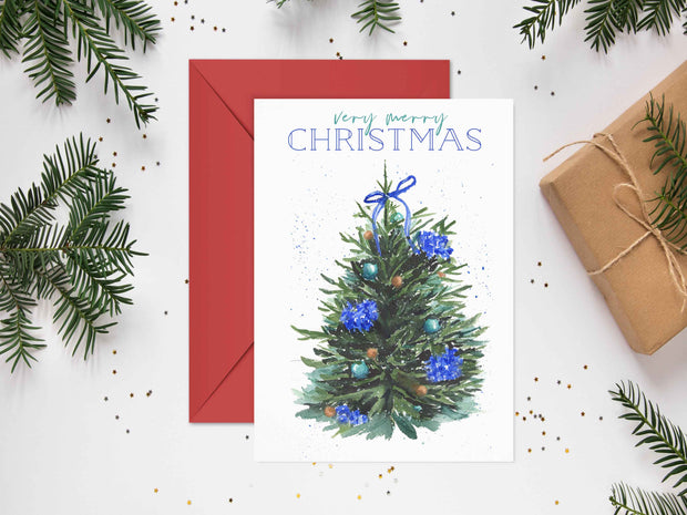 Christmas Hydrangea Tree 5x7 Blank Christmas Greeting Card
