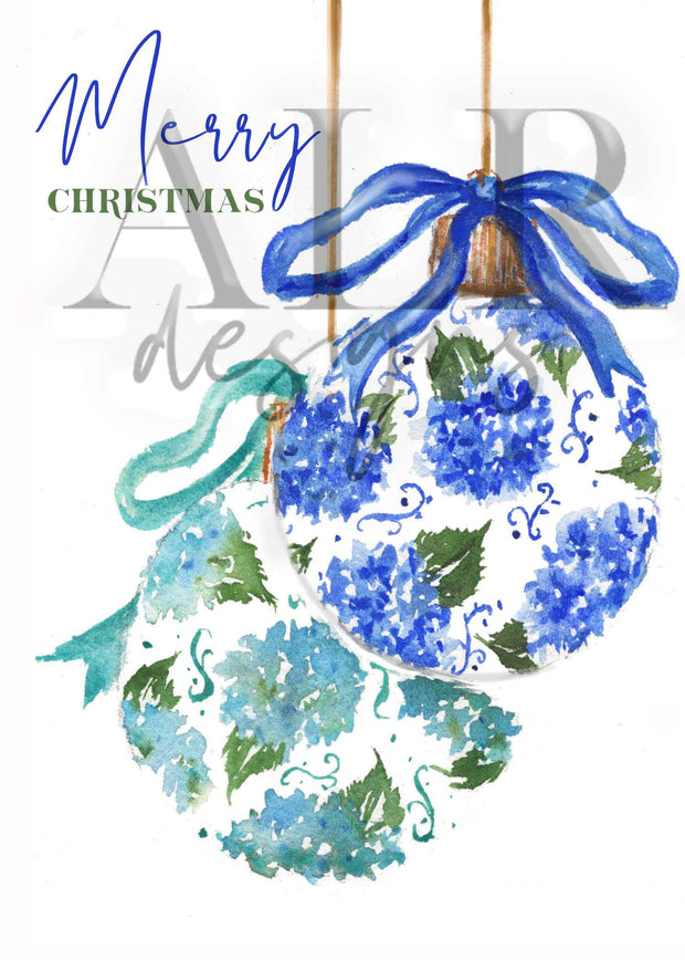Christmas Hydrangea Ornaments 5x7 Blank Christmas Greeting Card