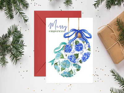 Christmas Hydrangea Ornaments 5x7 Blank Christmas Greeting Card