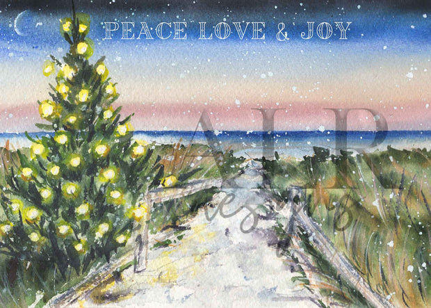 Christmas Beach Dusk 8x10 or 5x7 Fine Art Print