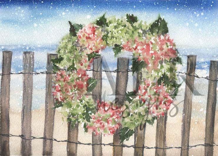 Christmas Hydrangea Wreath 5x7 Blank Christmas Greeting Card