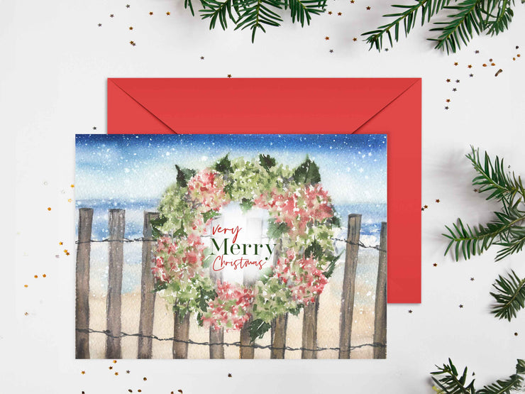 Christmas Hydrangea Wreath 5x7 Blank Christmas Greeting Card