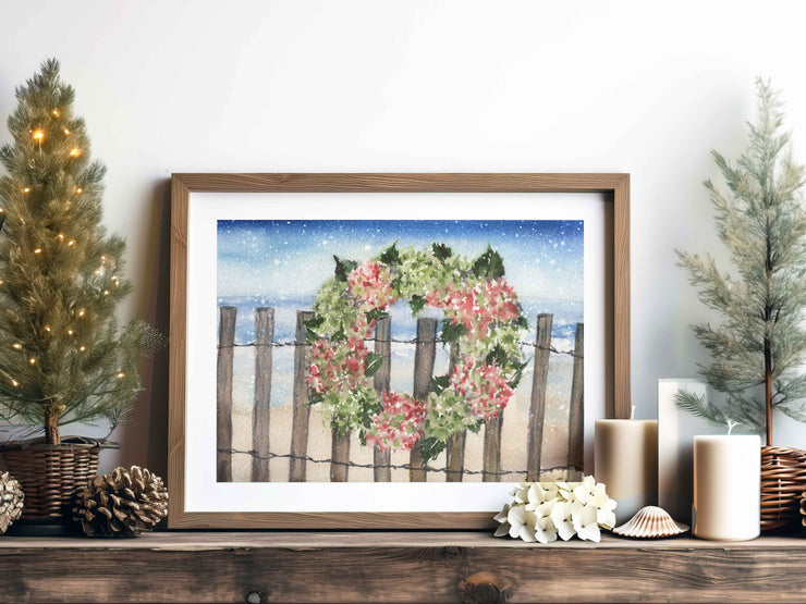 Hydrangea Christmas Wreath 8x10 or 5x7 Fine Art Print