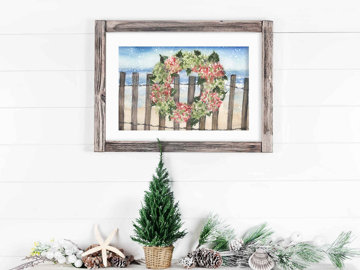 Hydrangea Christmas Wreath 8x10 or 5x7 Fine Art Print