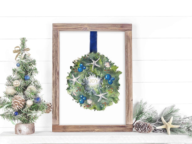 Coastal Christmas Wreath 8x10 or 5x7 Fine Art Print