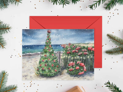 Christmas Beach Hydrangeas 5x7 Blank Christmas Greeting Card