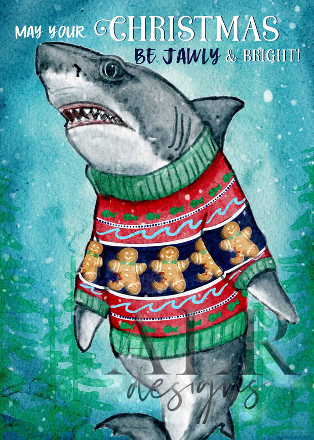 Jawly and Bright Shark Blank Christmas Greeting Card