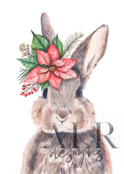 2024 Poinsettia Bunny 5x7 Blank Christmas Greeting Card