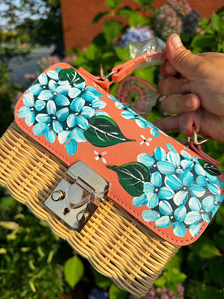 Hand Painted Hydrangea Bag- Coral 03