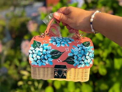 Hand Painted Hydrangea Bag- Coral 03