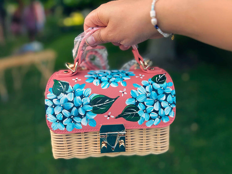 Hand Painted Hydrangea Bag- Coral 03