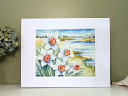 Daffodils by the Sea Original Watercolor Painting