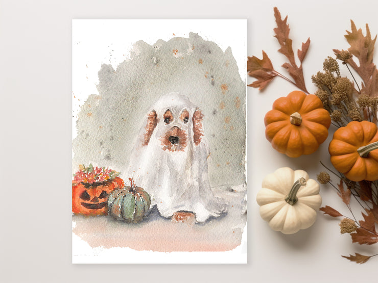 Halloween Ghost Dog 5x7 Blank Greeting Card