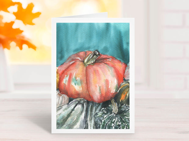 Pumpkin Turquoise 5x7 Blank Greeting Card