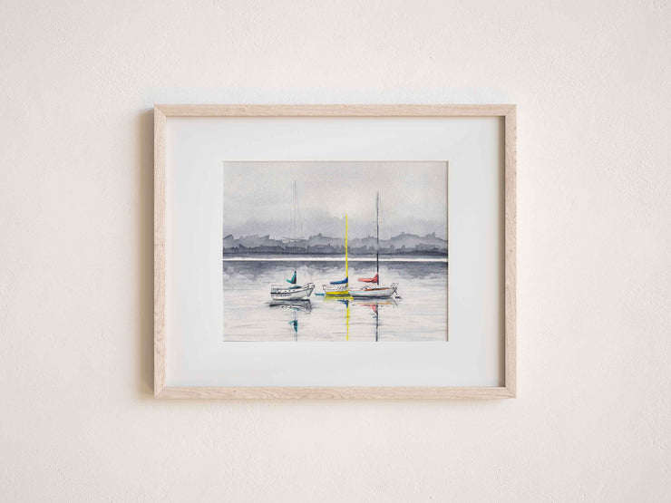 Foggy Harbor Boats 5x7 in or 8x10 Fine Art Print