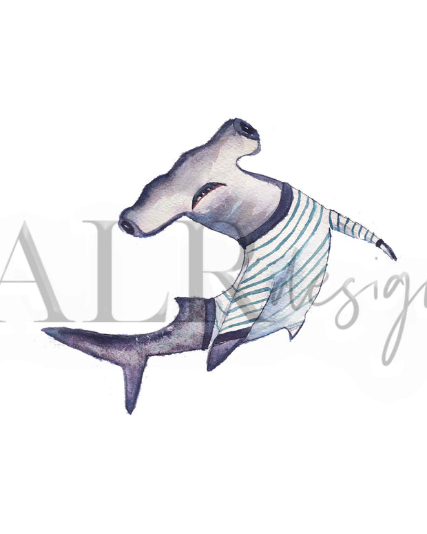 Whale and Hammerhead" 5x7" or 8x10" Set of 2, Fine Art Prints
