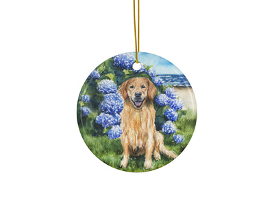 Hydrangea Golden Ceramic Christmas Ornament