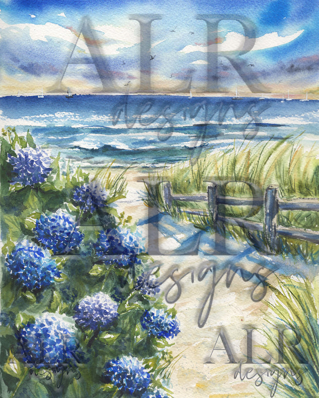 Blue Hydrangea Pathway Fine Art Print