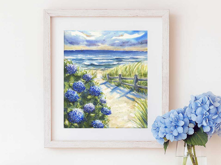 Blue Hydrangea Pathway Fine Art Print