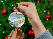 Hydrangea Beach Sunset Ceramic Christmas Ornament