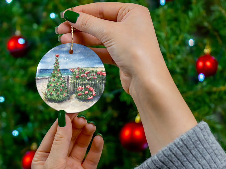 Hydrangea Beach Christmas Ceramic Christmas Ornament