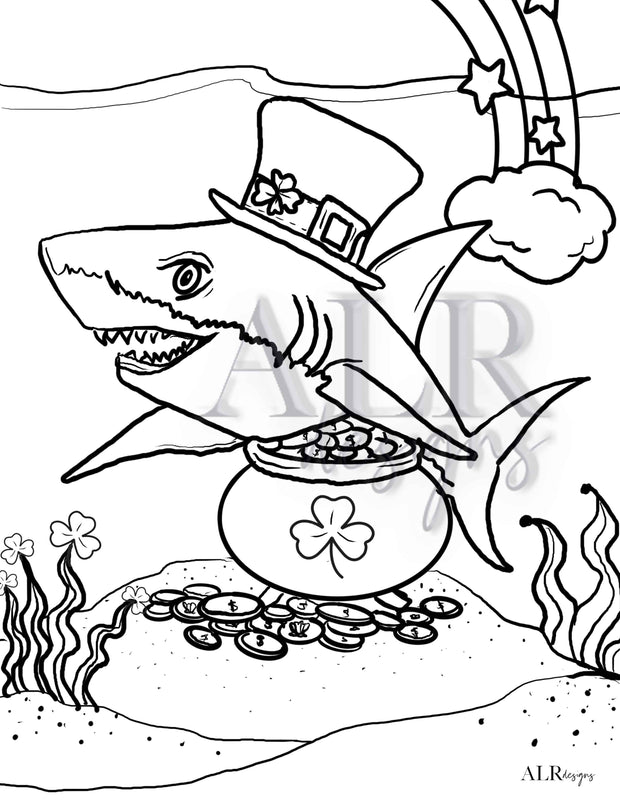Shamrock Shark Coloring Pages Freebie