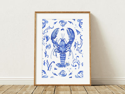 Blue Lobster Floral 5x7, 8x10, or 11x14 in Fine Art Print