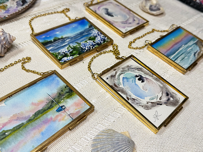 Mini Paintings in Hanging Brass Frame